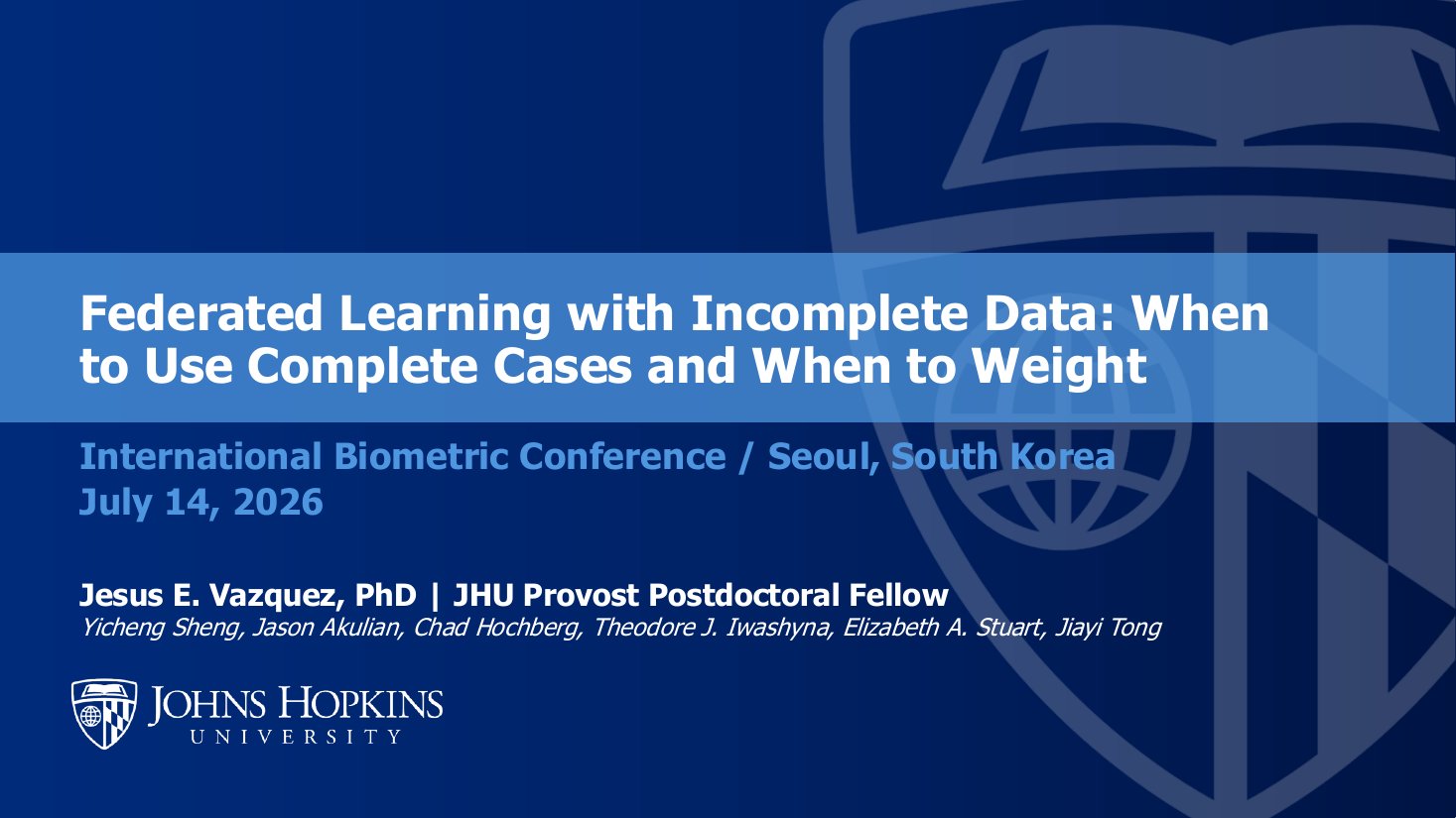 Preview of the presentation: Federated learning with incomplete data: when to use complete cases and when to weight