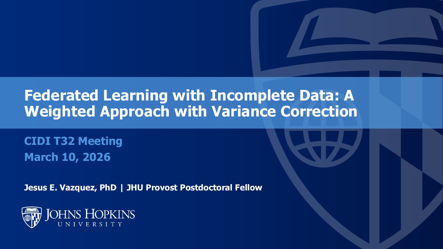 Preview of the presentation: Federated learning with incomplete data: a weighted approach with variance correction